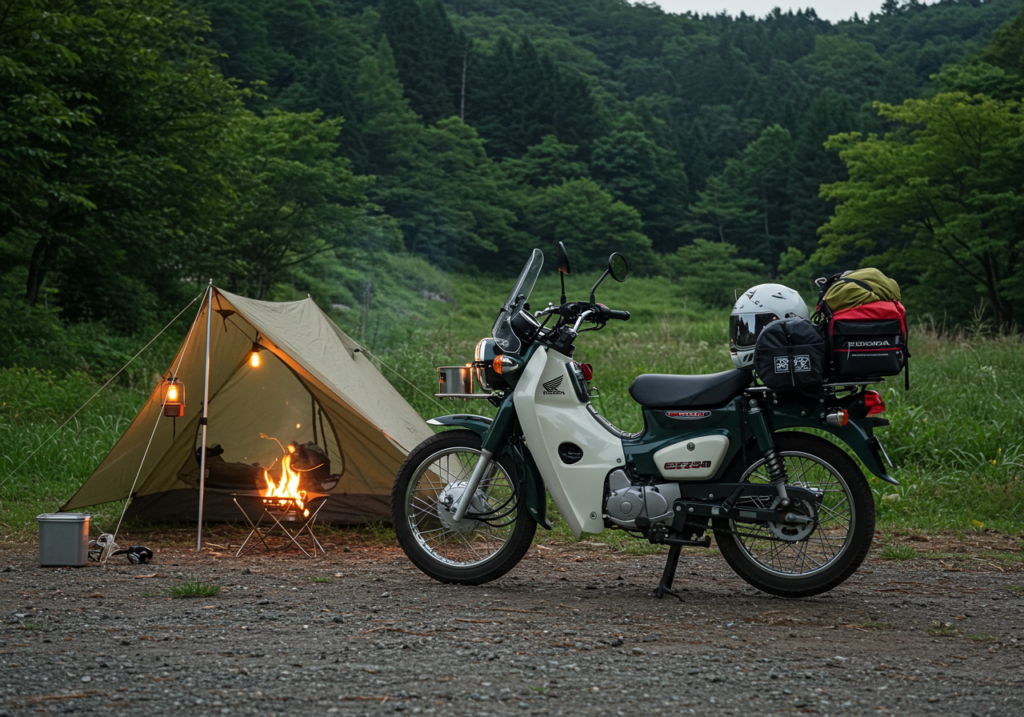 ローダウンしたクロスカブCC110 JA60でソロキャンプ